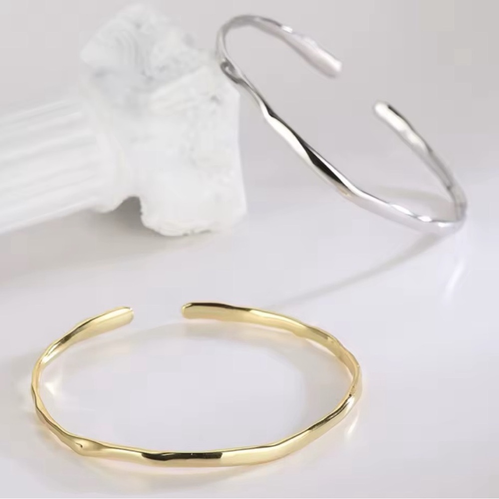 Unisex Polished White Gold‎ Plated Sterling Silver Cuff Bracelet, Adjustable